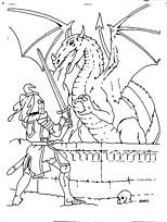 coloriage dragon affrontant un chevalier